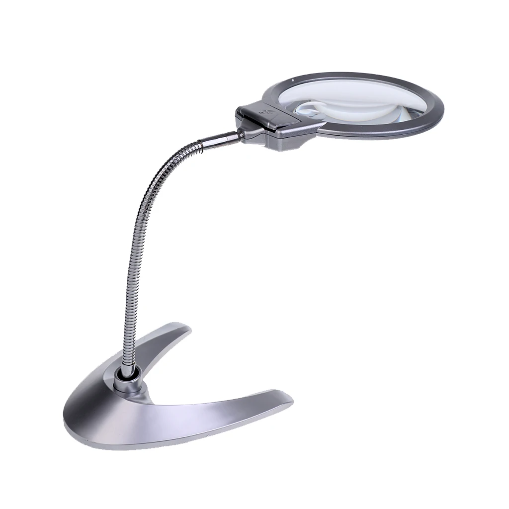 

2X 5X LED Lighted Desktop Magnifier with Sturdy Stand - Hands Free Adjustable Design