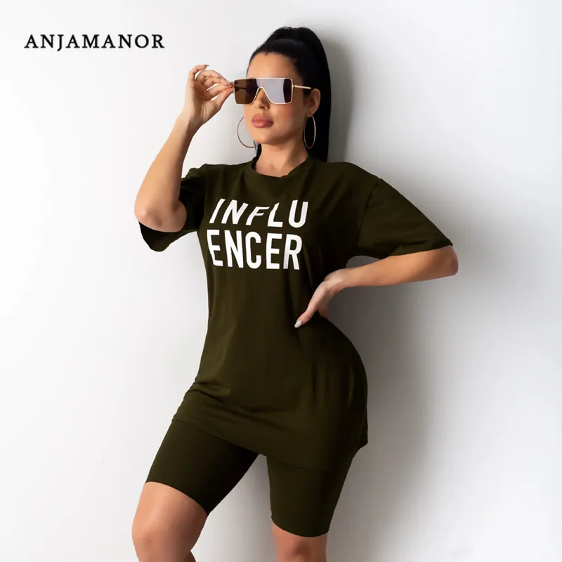 ANJAMANOR повседневный комплект из двух предметов с буквенным принтом футболка и