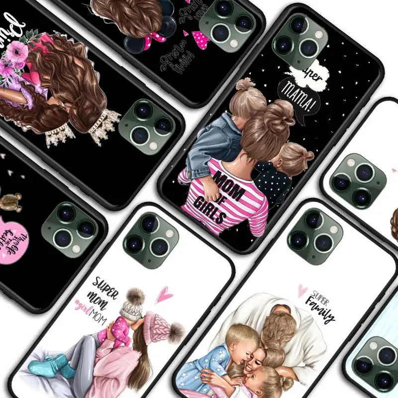 

Case for iPhone 11 13 Pro 7 8 SE 2020 X XR XS MAX 11 13 Pro Max 12 6 6s 7 8 Plus Soft Cover Beautiful mother daughter son Shell
