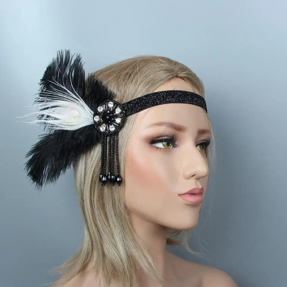J (5PC) 1920s украшение для волос флэппер Roaring 20s повязка на голову с перьями Roaring 20s Гетсби для волос аксессуары(красный - Цвет: J (5PC)