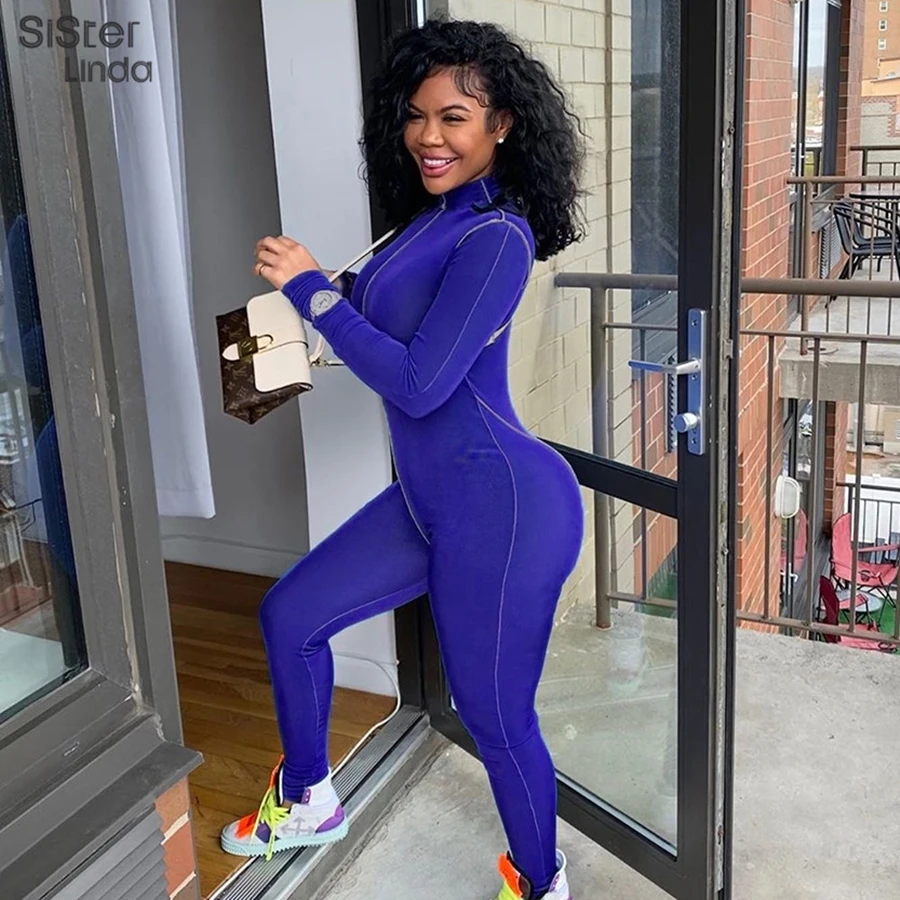 

Женский спортивный комбинезон Sisterlinda, Повседневный, тренировочный комбинезон в полоску, обтягивающий комбинезон с длинным рукавом, на молн...