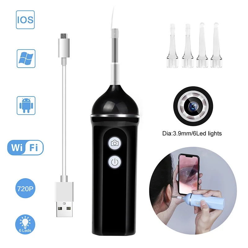 WIFI эндоскоп камера 1.0MP 3 9 мм Беспроводная для ушей USB инструмент чистки с 6
