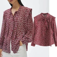 maxdutti blusas mujer de moda 2021 england style fashion blouse women butterfly sleeve floral printing bow loose casual shirt