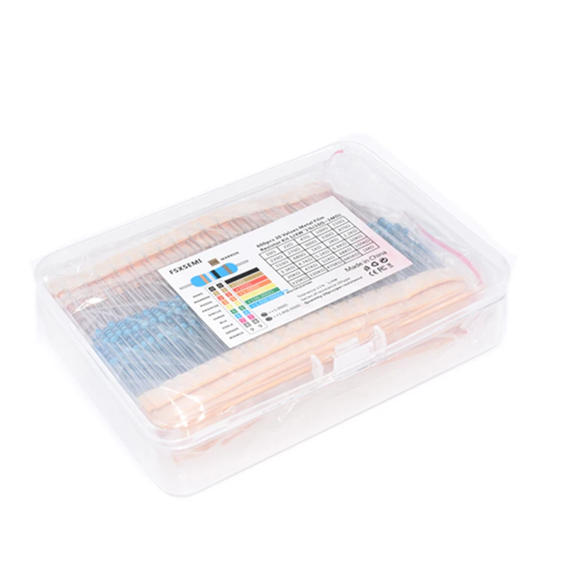 30values=300pcs 600pcs 1/4W  0.25W 1% Metal Film Resistor Assortment Kit Set pack electronic diy kit  (10R~1M) free shipping