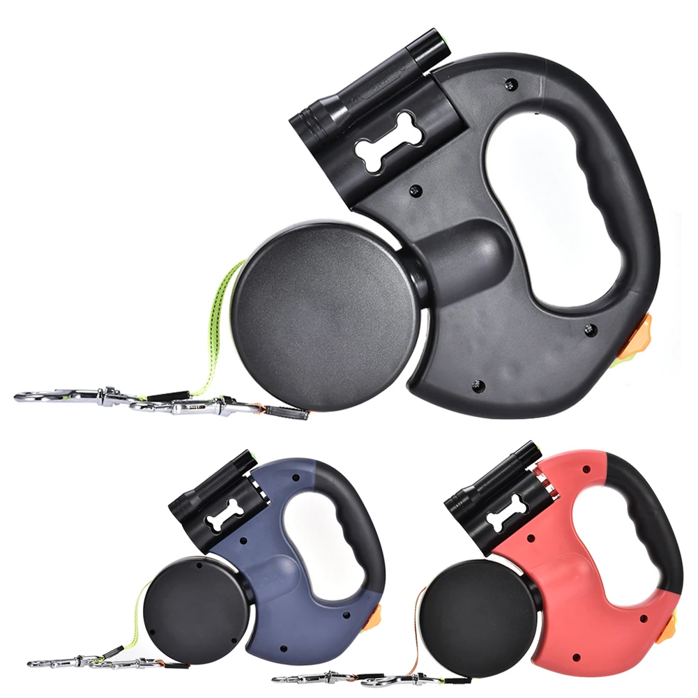 

Dog Waste Dispenser Entanglement Free Dog Walking Leash One Tow Two With LED Lights With Garbage Bag Dispenser