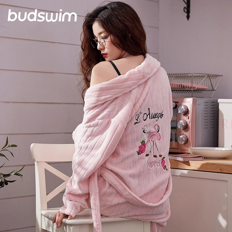 Осенне зимняя фланелевая ночная рубашка для женщин теплый банный халат из