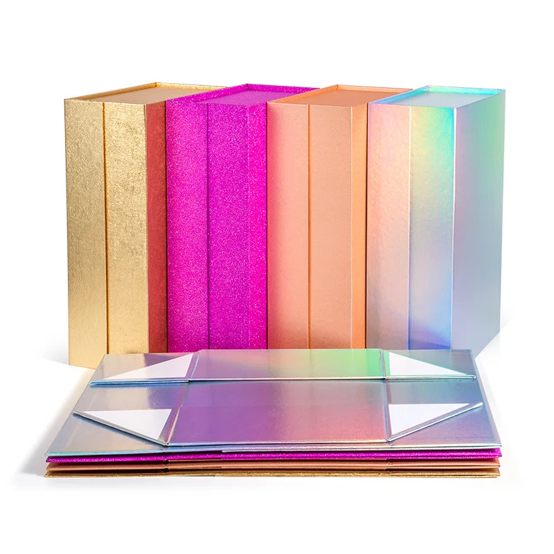 

Large folding with hand high-end cosmetics towel flip packing box wholesale Decor boxes for gifts lipgloss packaging gold