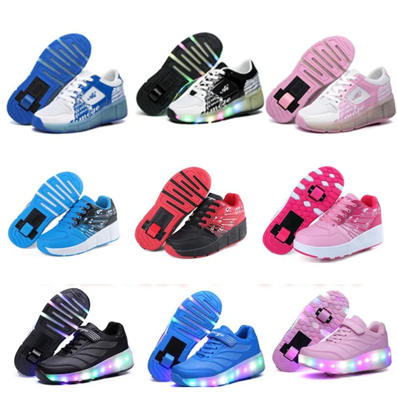 Heelys, новинка, USB зарядка, светодиодный, цветные, детские, модные кроссовки, обувь для катания на роликах, обувь для мальчиков и девочек, 21 цвет