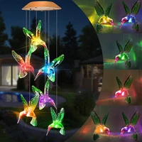 led solar lights colorful crystal ball hummingbird wind chime light color changing waterproof hanging solar light for christmas