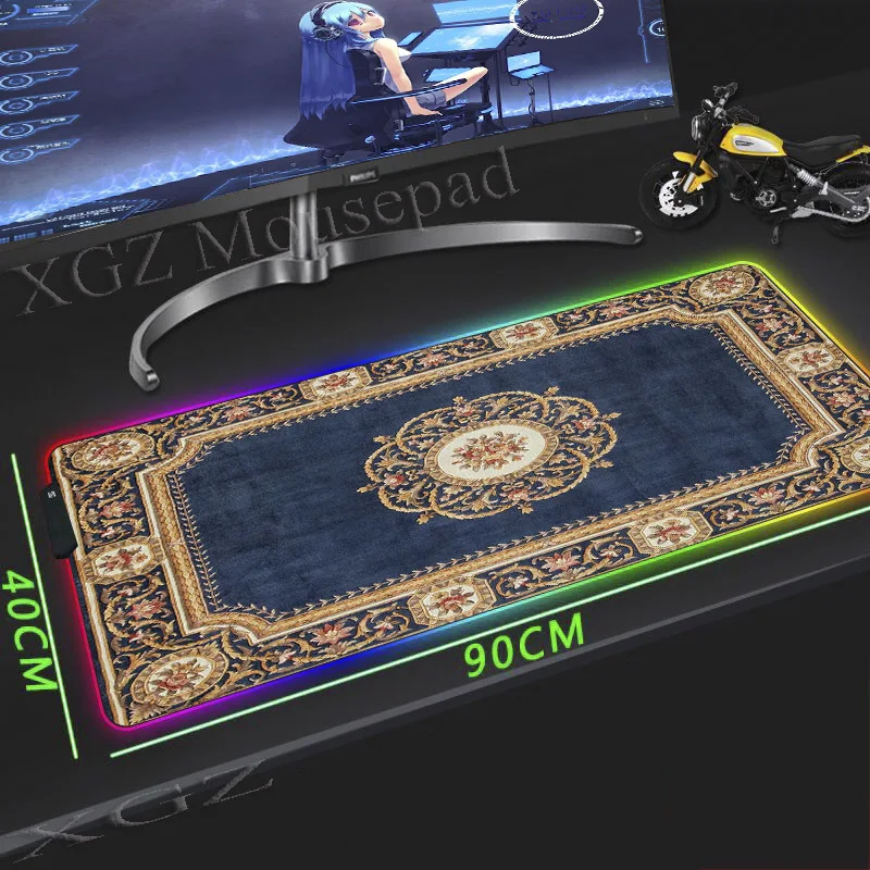 Синий и золотой персидский коврик XGZ из денима большой для мыши RGB с застежкой по