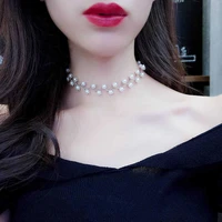 korean fashion choker cocktail faux pearl fashion charm party jewelry double layers women necklace bride wedding jewelry