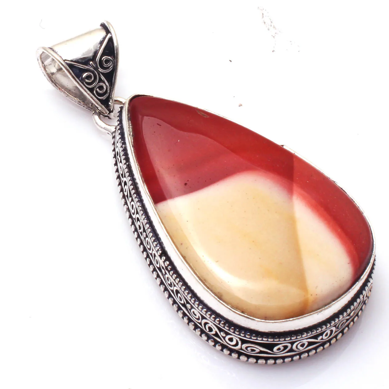

Genuine Mookaite Jasper Pendant Silver Overlay over Copper , Hand made Women Jewelry gift , P10030