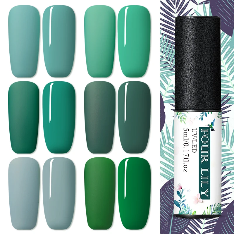 Цветной Гель-лак FOUR LILY 5 мл серия Green отмачиваемый УФ-Гель-лак для нейл-арта лак