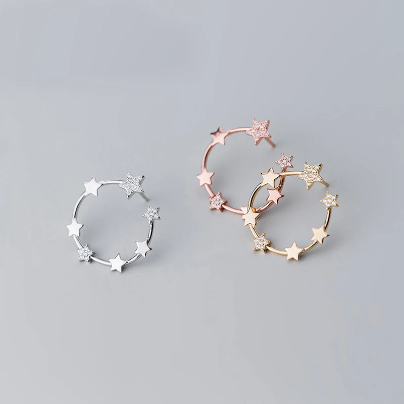 

MloveAcc Real S925 Stars Stud Earrings Newest Christmas Gift Cute Trendy Sterling Silver Zirconia Women Jewelry