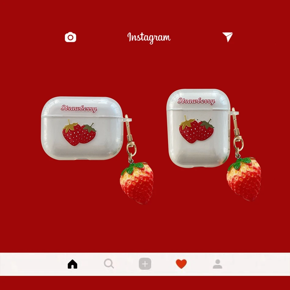 

Strawberry Soft Clear Silicone Earphone Shell For AirPods 2/1 airpod Cover For AirPods Pro 3 Earphone Case Cute Pendant Keyring