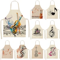 musicial note guitar piano kitchen aprons women cotton linen bibs household cleaning pinafore home cooking apron 5365cm wql0141