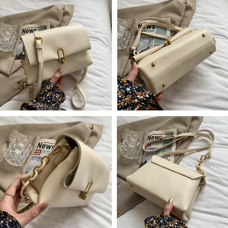 

New Solid Leather Chain Women Shoulder Crossbody Bags 2021 Fashion Female Handbags Purses Ladies Messenger Bags High Quality