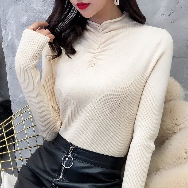 Новинка Модный женский свитер с высоким воротником пуловер на осень и зиму