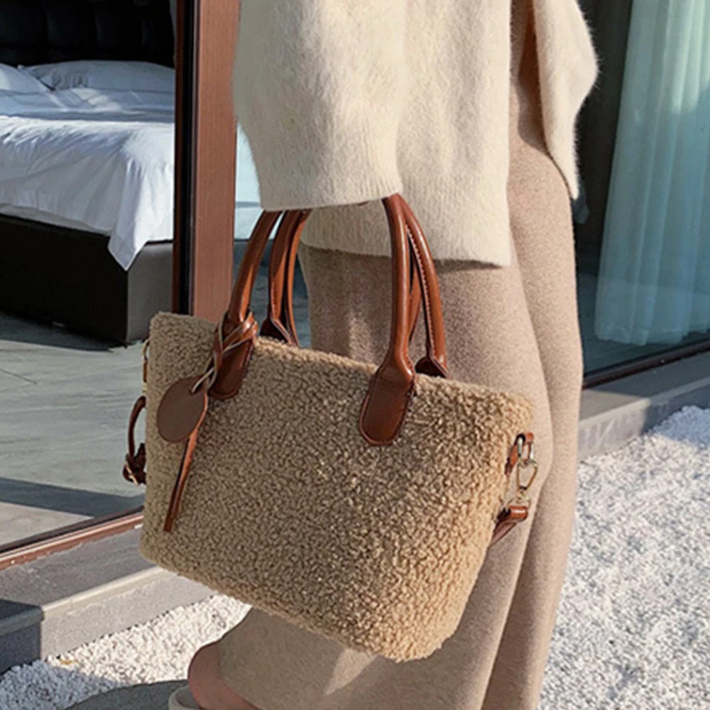 

Winter Lambswool Tote Women Handbag Fashion Soft Plush Shoulder Bags for Women Designer Small Clutch Crossbody Bag Lady Shopper