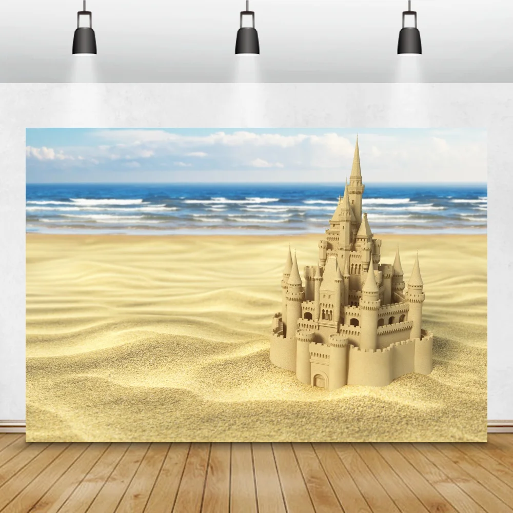 

Laeacco Sea Beach Sand Castle Backdrop Baby Portrait Photography Background Customized Photographic Backdrops For Photo Studio