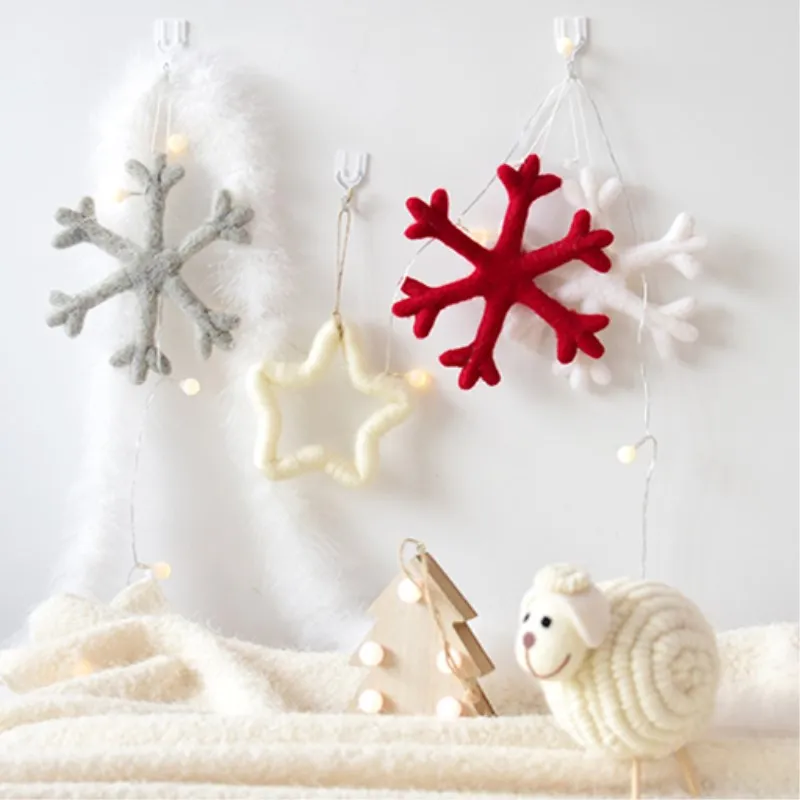 Подвеска в виде Снежинки из шерсти и фетра для рождественской елки|Кулоны