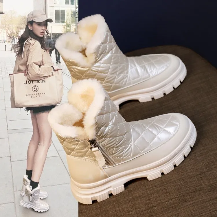 

Snow boots women's new winter plus velvet thickening tube cotton shoes down leather waterproof and warm short boots comfortable