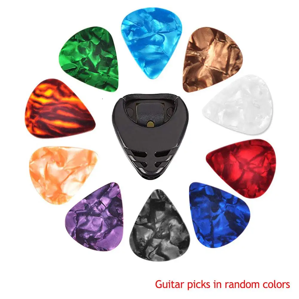 

10Pcs Acoustic Guitar Electric Bass Guitar Picks for Ukulele Stick-on Holder Guitar Pick Holder Set Random Color