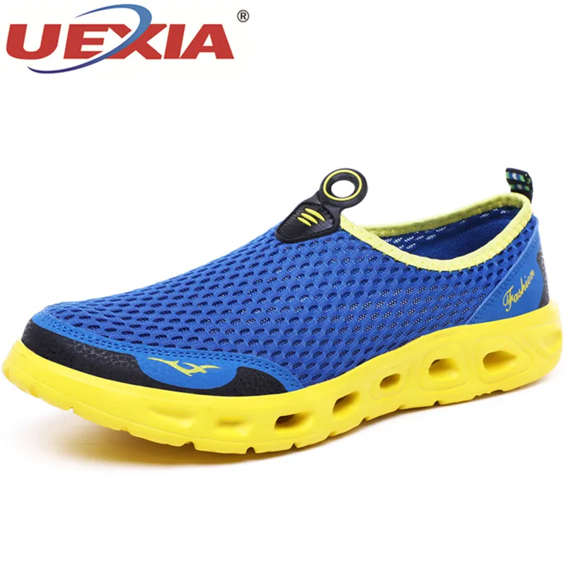 sky blue UEXIA большой Обувь большого размера мужская летняя спортивная обувь светильник Повседневная дышащая обувь для пары Модная комфортная обувь из сетчатого материала; ботинки на плоской подошве - Цвет: sky blue