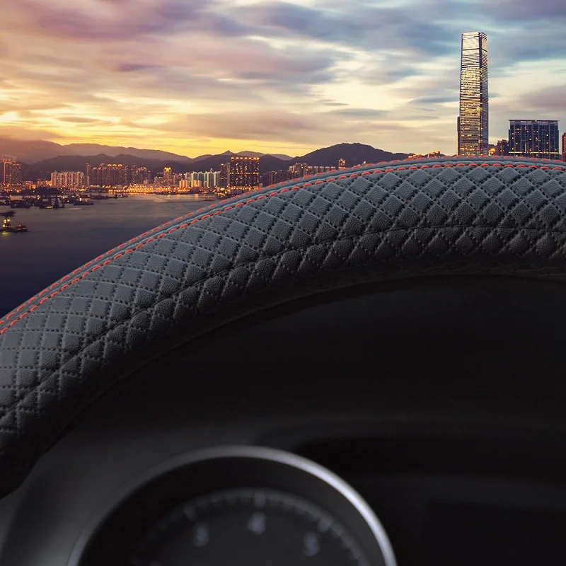 car steering wheel 37cm 38cm leather hand stitched pu leather dermay car steering wheel cover fit for most cars styling free global shipping