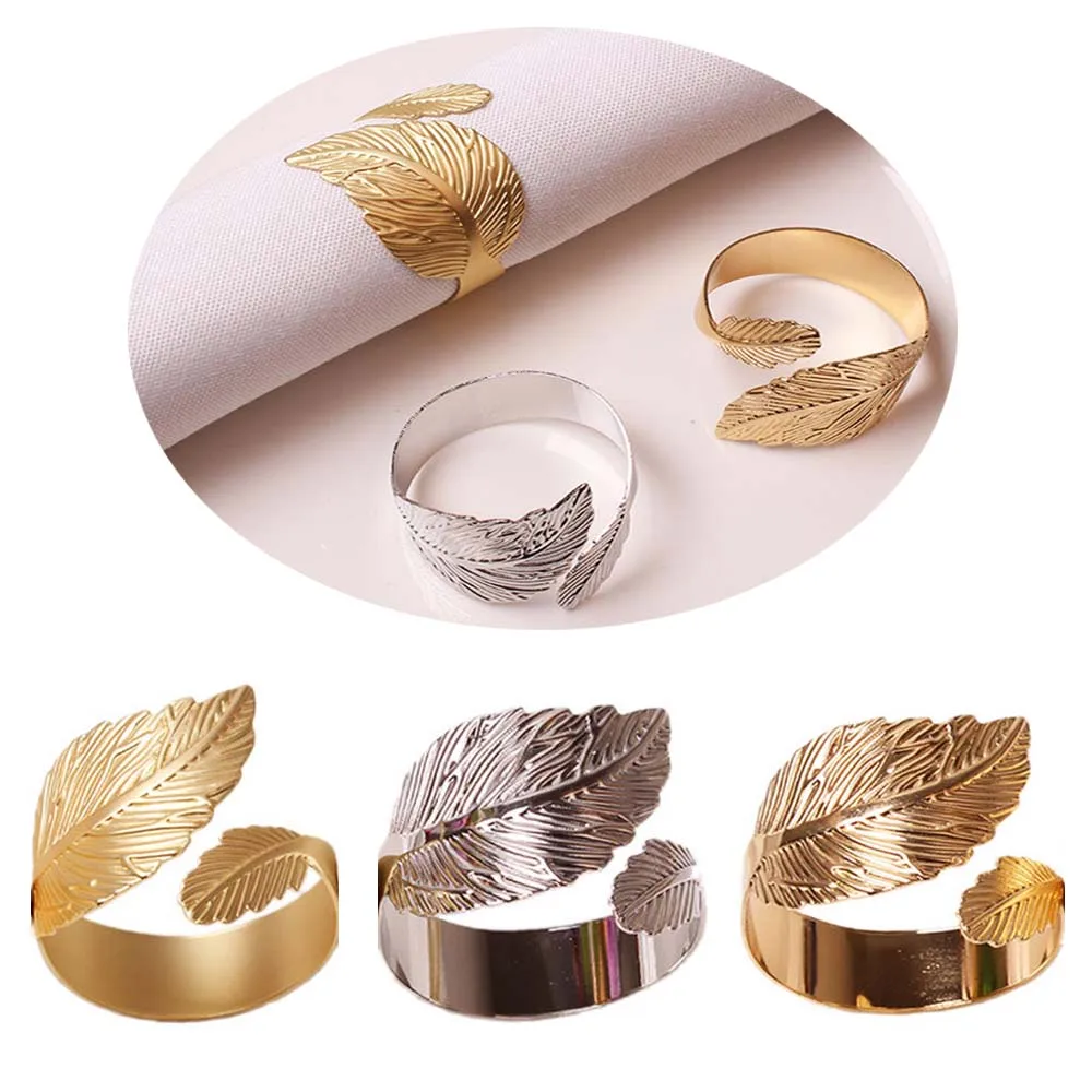 

6pcs/set Feather Shaped Napkin Ring Leaves Napkin Buckle Napkin Holder Wedding Party Festivals Dinner Christmas Table Decoration