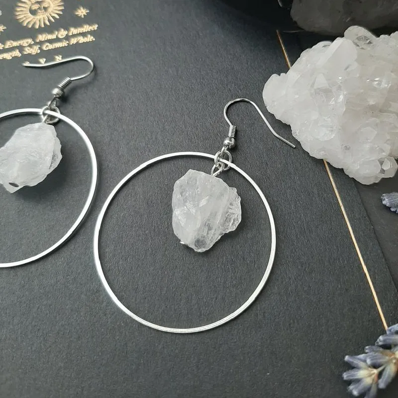 Goth необработанные кварцевые минималистичные кольца серьги в стиле бохо с