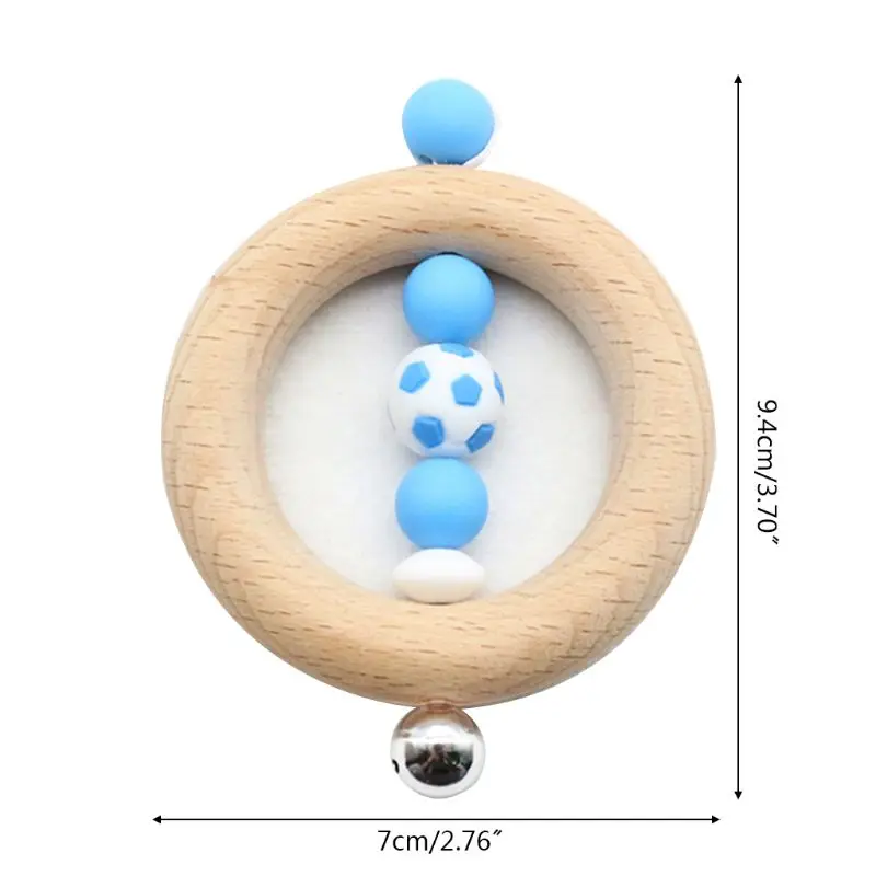 

Baby Teether Rattle Newborns Bed Bell Football Wooden Ring Teething Chewing Soother Molar Infant Educational Toys
