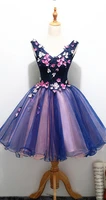 vestidos cocktail dresses navy blue floral printed a line sexy v neck girls dress for mini short homecoming prom gowns