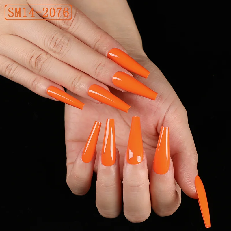 

5 Sets New Orange Acrylic Nail Tips Super Long Ballerina False Nails Ballet Luxury Coffin Fake Nails Art Salon Nail Display