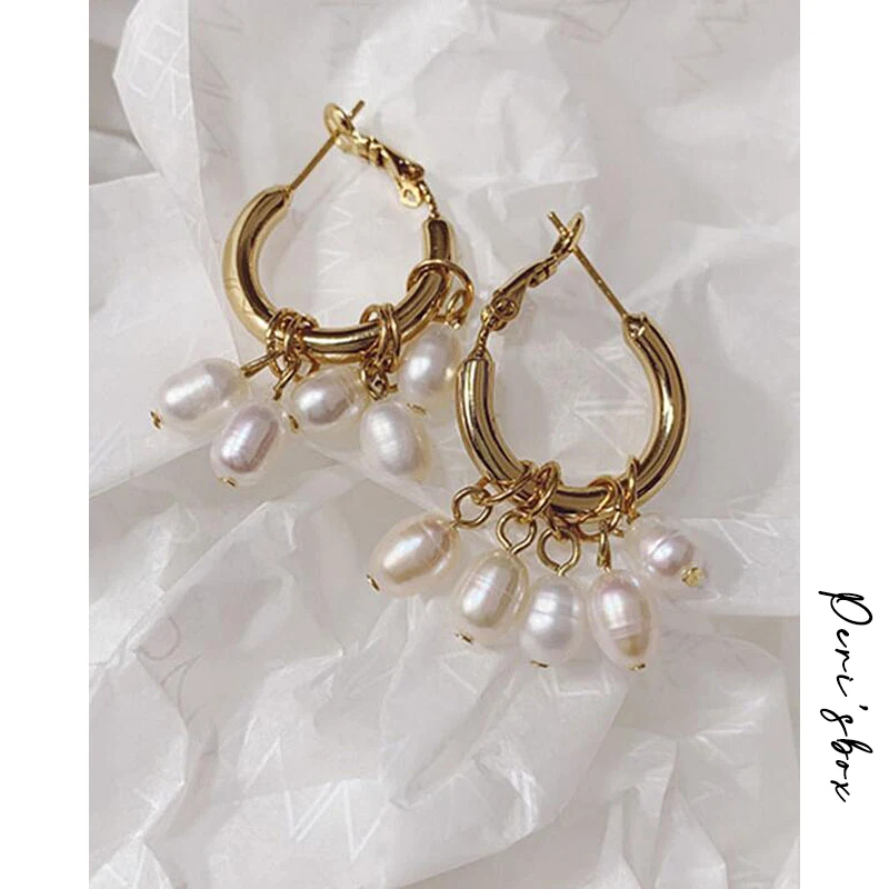 

Peri'sBox Gold Circle Genuine Freshwater Pearl Hoop Earrings Cluster Pearl Charm Earrings Hoops Bohemia Pearl Earrings for Women