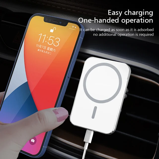 15w Chargeur sans fil magnétique de voiture pour Iphone 13 12 14 Pro Max  Charge sans fil Chargeur de voiture Support de téléphone Tesla Hyundai  Citroën