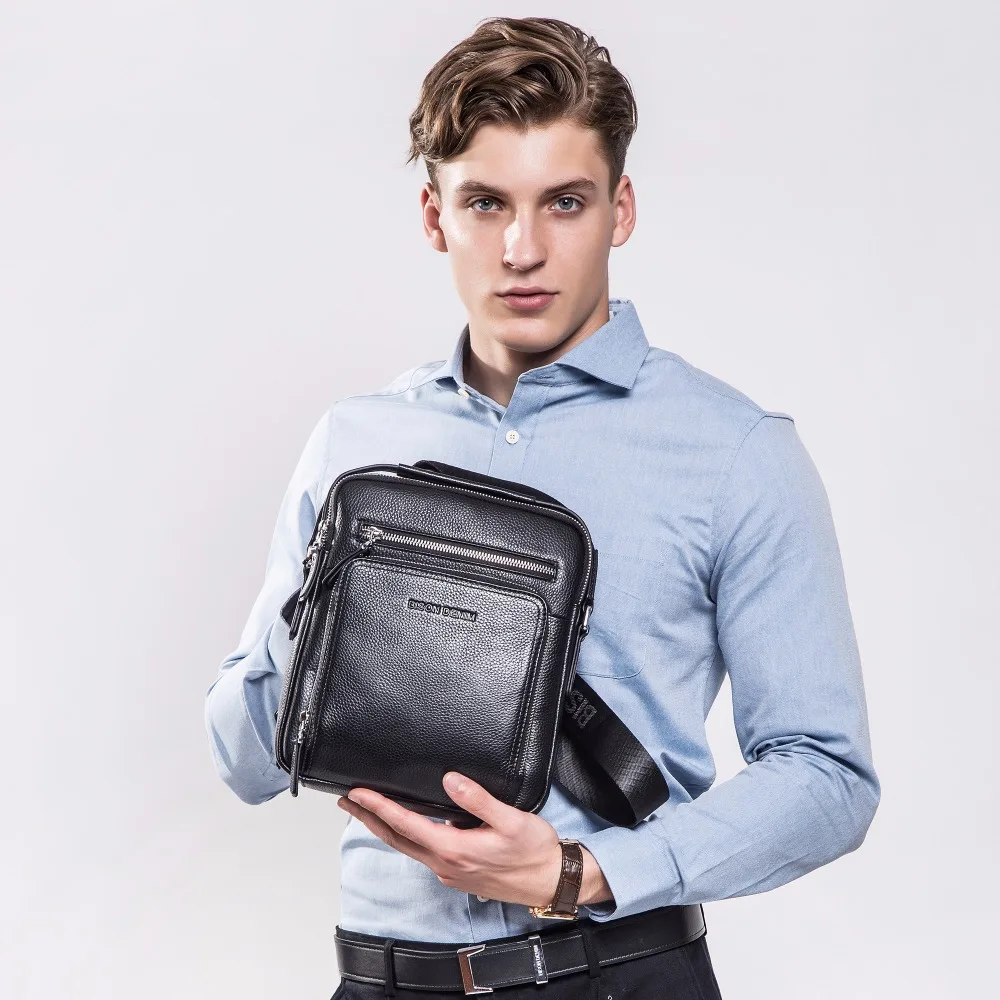 Мужская сумка мессенджер BISON DENIM модная Роскошная деловая из натуральной кожи на