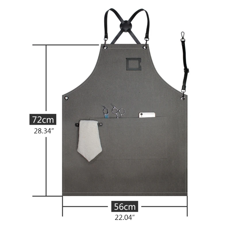 

Unisex Waterproof Canvas Work Apron Adjustable Cross Back Straps Chef Aprons with Pockets for Kitchen Cooking BBQ Gardening Shop