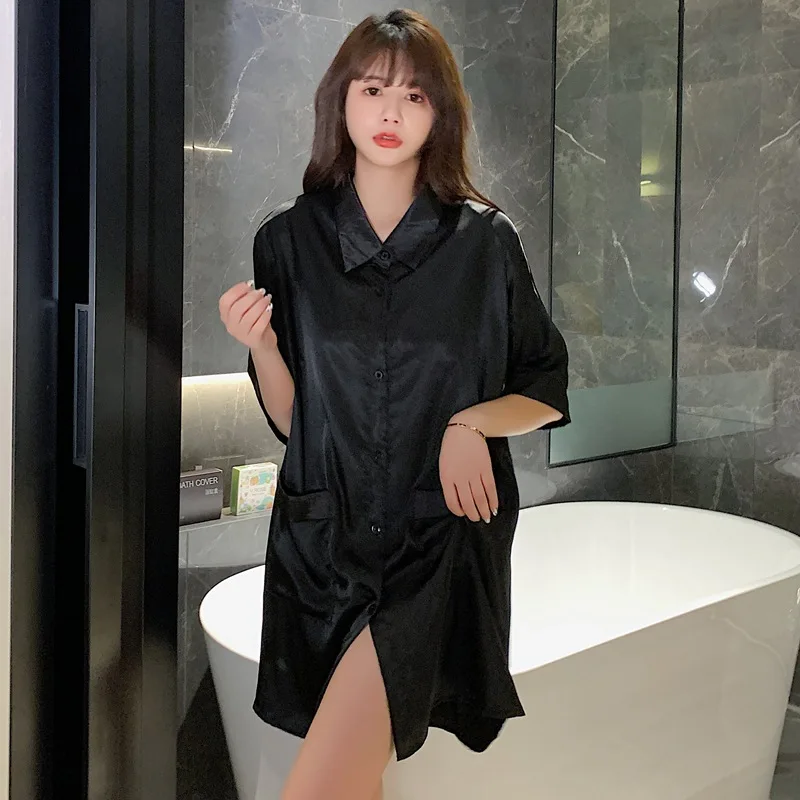 2021 Spring Summer New Home Clothes Short Sleeve Nightdress Women's Simple Style Solid Color Sexy Nightgown Female Sleepwear