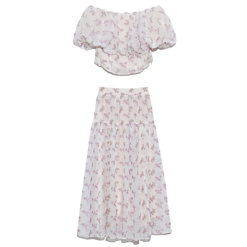 

Japanese Sweet Chic Floral Sexy Off Shoulder Women Blouses Puff Short Sleeve Elegant Blusas All Match Chiffon Women Shirts