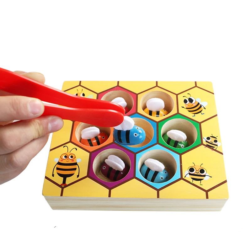 

Montessori Educational Toy Catch Bee Game for Children Hand-Eye Coordination Fine Motor Skill Preliminary Exercise Clipping Job