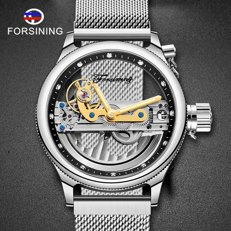 

FORSINING Tourbillon часы для мужчин автоматические механические часы для мужчин s Топ бренд Роскошные светящиеся руки Сетки Стальные мужские часы