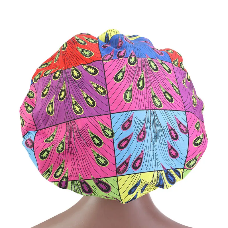 Новые женские очень большие атласные выложенные Bonnets Африканский узор печать ткань выпадения волос кепки Анкара капот ночной сон шляпа женский тюрбан
