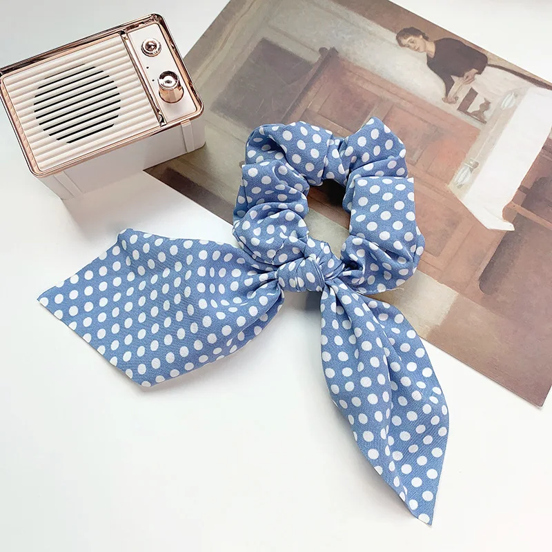 

Hairlyah Korea Women Chiffon Dot Bow Hair Rope Large Intestine Hair band Elastic Ponytail Scrunchies Ornament Accessories