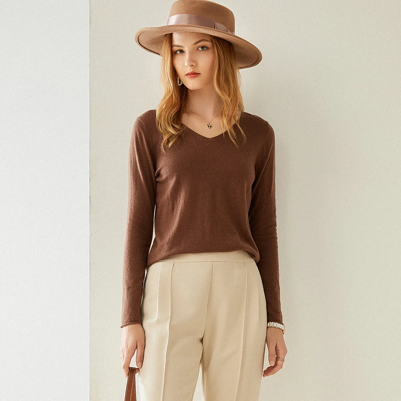 Женская кашемировая блузка с V-образным вырезом Осень-зима 2020 | одежда
