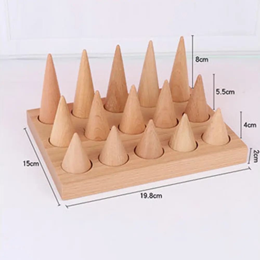 

New Boutique Natural Wood Cone Shape Ring Stand Jewelry Display Holder Showcase Display Stands Rings Bracelet Jewelry Tray