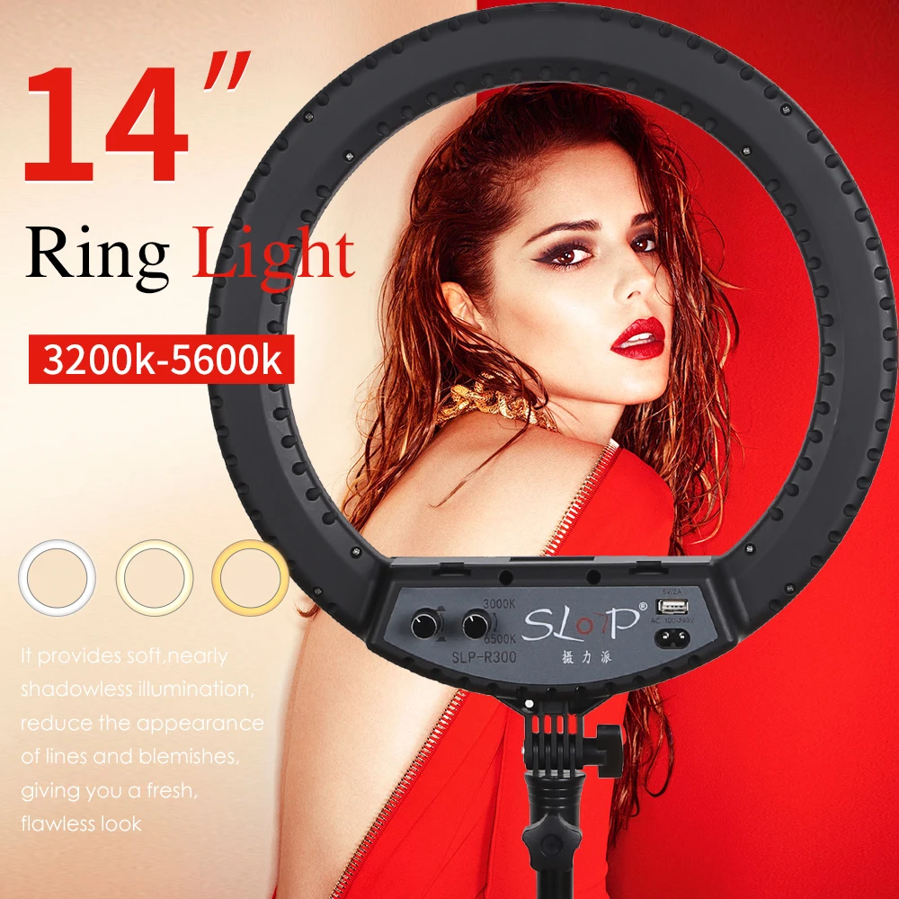 

SLOJP 14 inch Led Ring Light Kit with stand for tiktok filling lighting,photographic lighting withPhone Holder for Makeup(R300)