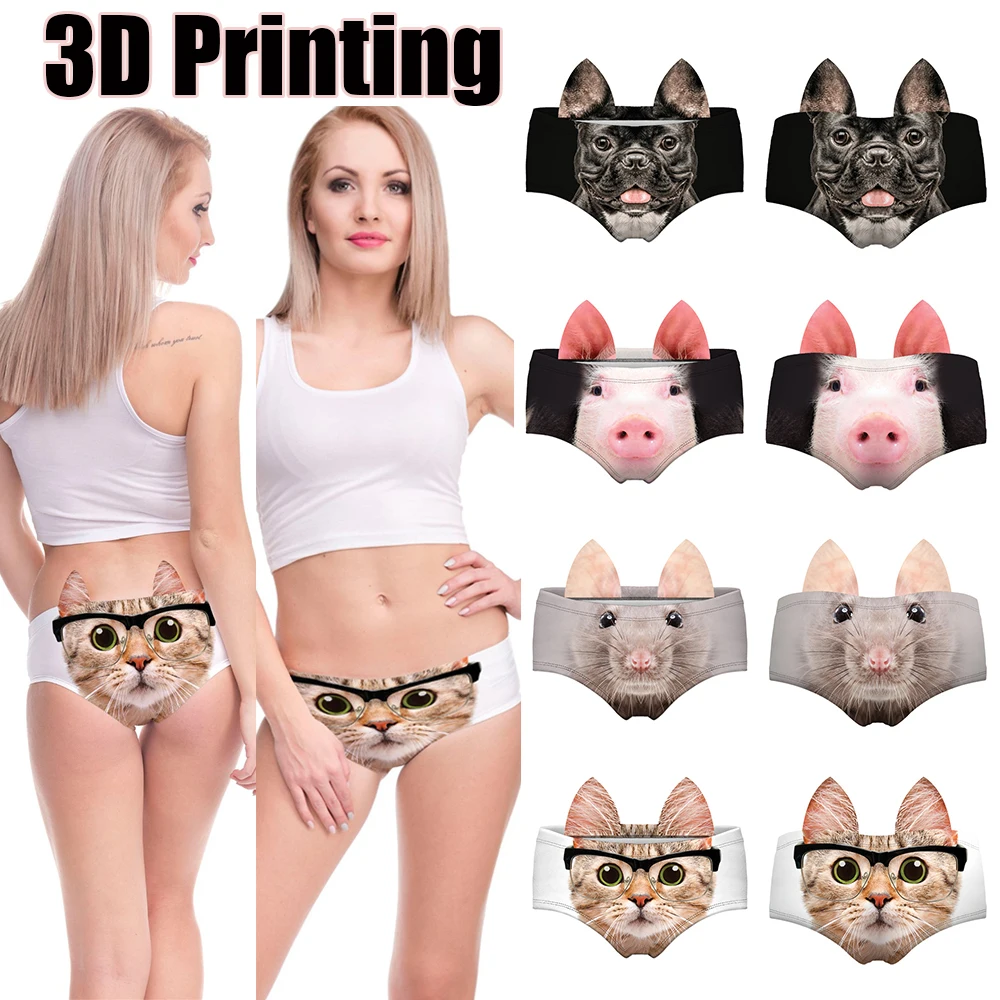 Сексуальные женские трусики с 3D принтом животных с рисунком свинки/кошки/собаки/енота/белки трусы с ушками подтягивают талию и бедра трусики