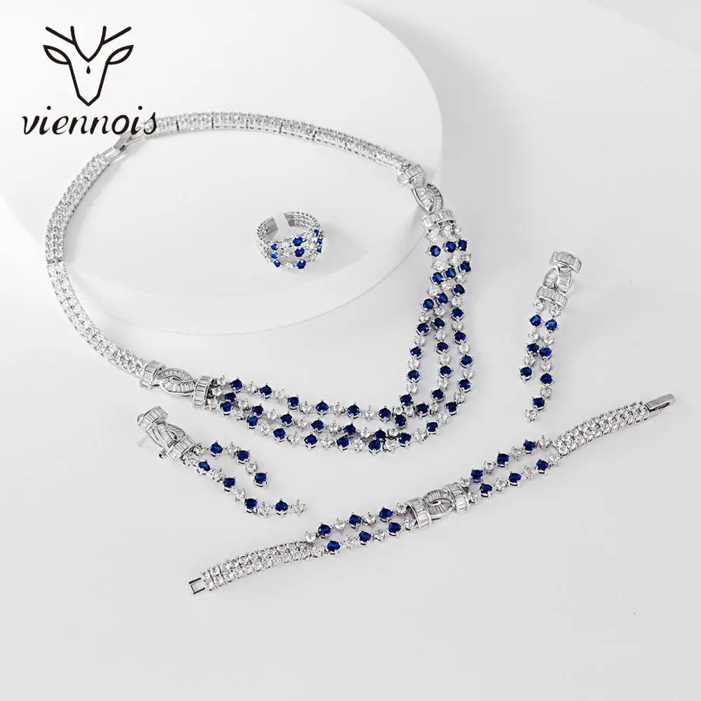 

Viennois Luxury Jewelry Set For Women Mix Color Rhinestone Ring Bracelet Necklace and Earrings Jewelry Set Bridal jewelry set