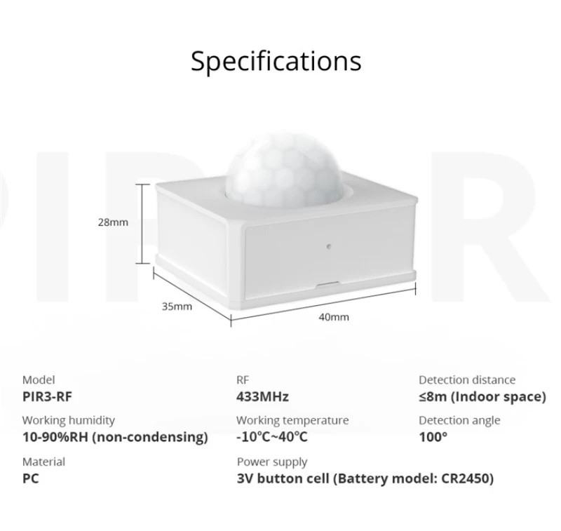 SONOFF PIR3-RF 433MHz EWelink RF PIR Motion Sensor Dual-mode Switching Security Alarm Notification Work With Bridge | Электроника